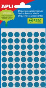 Apli ronde etiketten in etui diameter 10 mm blauw 315 stuks 63 per blad (2052)