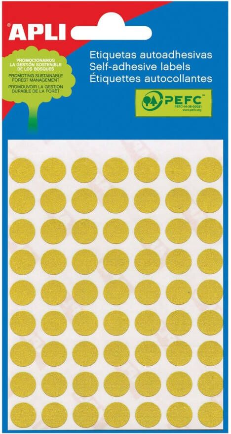 Apli ronde etiketten in etui diameter 10 mm geel 315 stuks 63 per blad (2051)