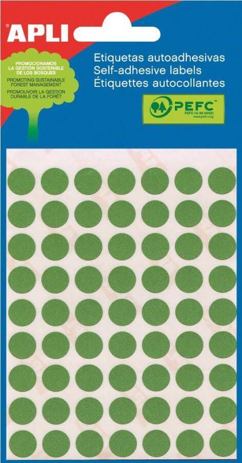Apli ronde etiketten in etui diameter 10 mm groen 315 stuks 63 per blad (2054)