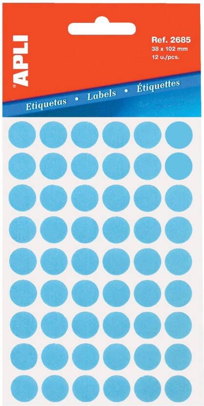 Apli ronde etiketten in etui diameter 13 mm blauw 175 stuks 35 per blad (2056)