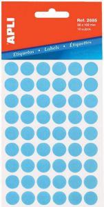 Apli ronde etiketten in etui diameter 13 mm blauw 175 stuks 35 per blad (2056)