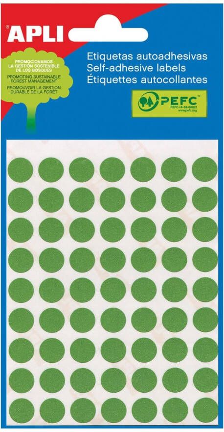 Apli ronde etiketten in etui diameter 13 mm groen 175 stuks 35 per blad (2058)