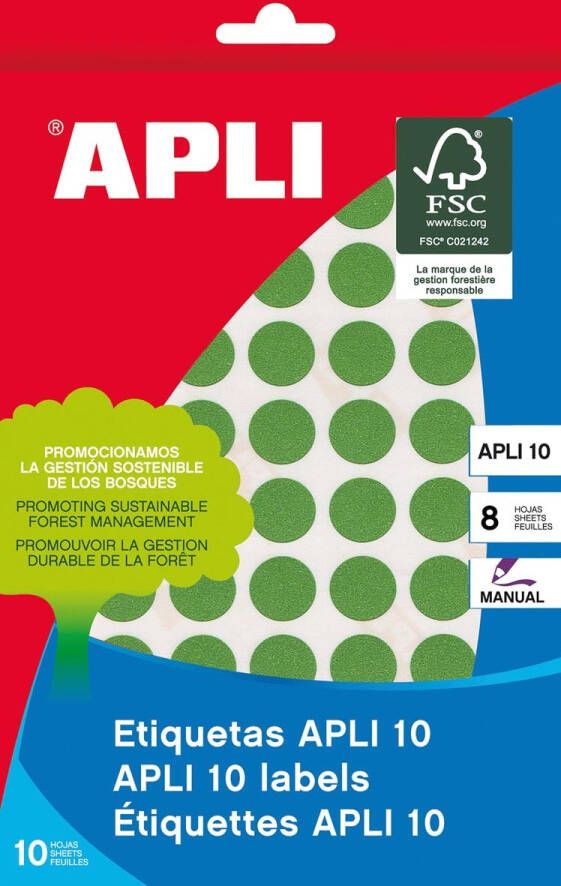 Apli ronde etiketten in etui diameter 19 mm geassorteerde kleuren 100 stuks 20 per blad (7109)