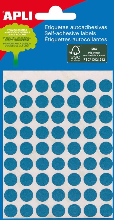 Apli ronde etiketten in etui diameter 8 mm blauw 288 stuks 96 per blad (2045)