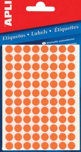 Apli ronde etiketten in etui diameter 8 mm fluo oranje 288 stuks 96 per blad (2080)