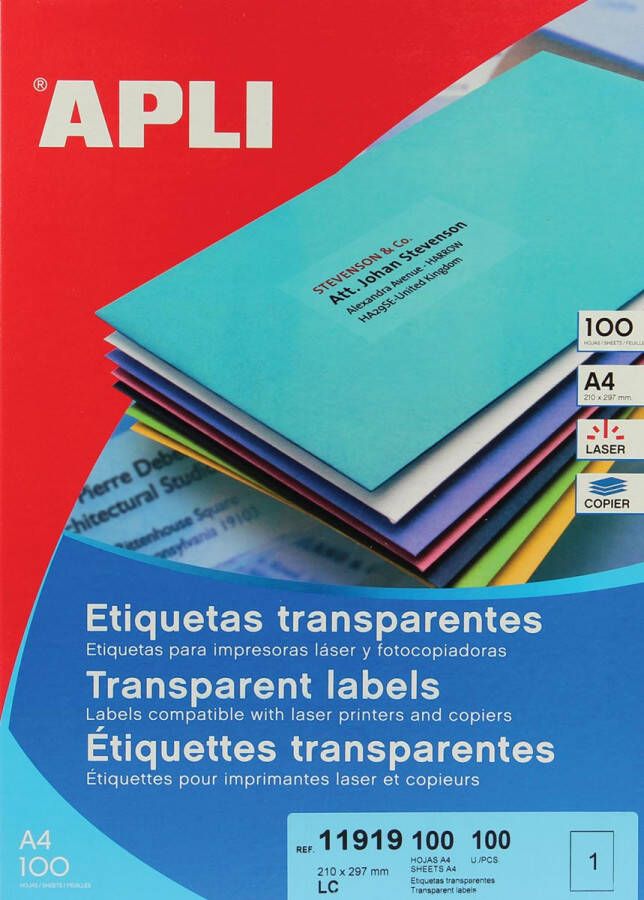 Apli Transparante etiketten ft 210 x 297 mm (b x h) 100 stuks 1 per blad doos van 100 blad