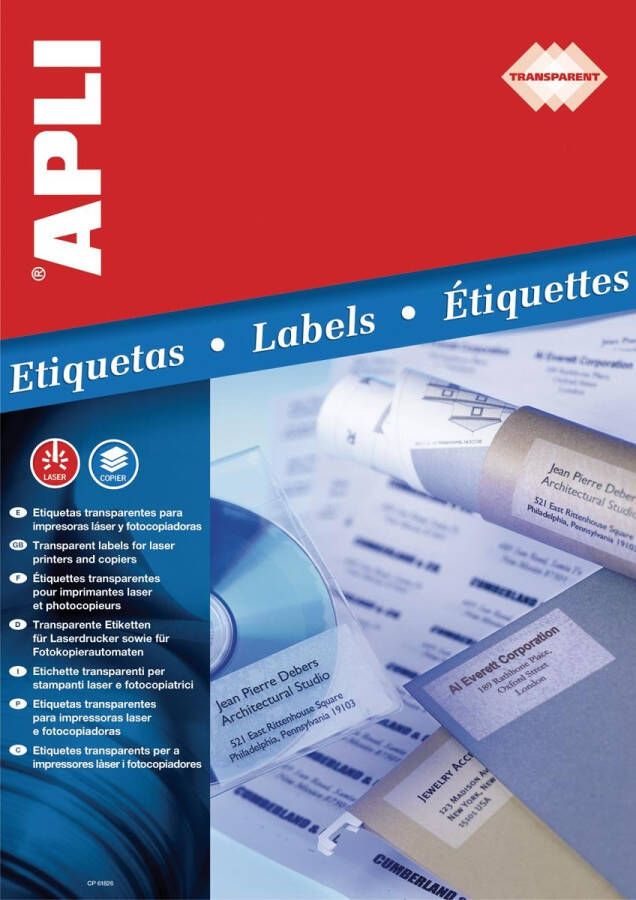 Apli Transparante etiketten ft 48 5 x 25 4 mm (b x h) 880 stuks 44 per blad doos van 20 blad