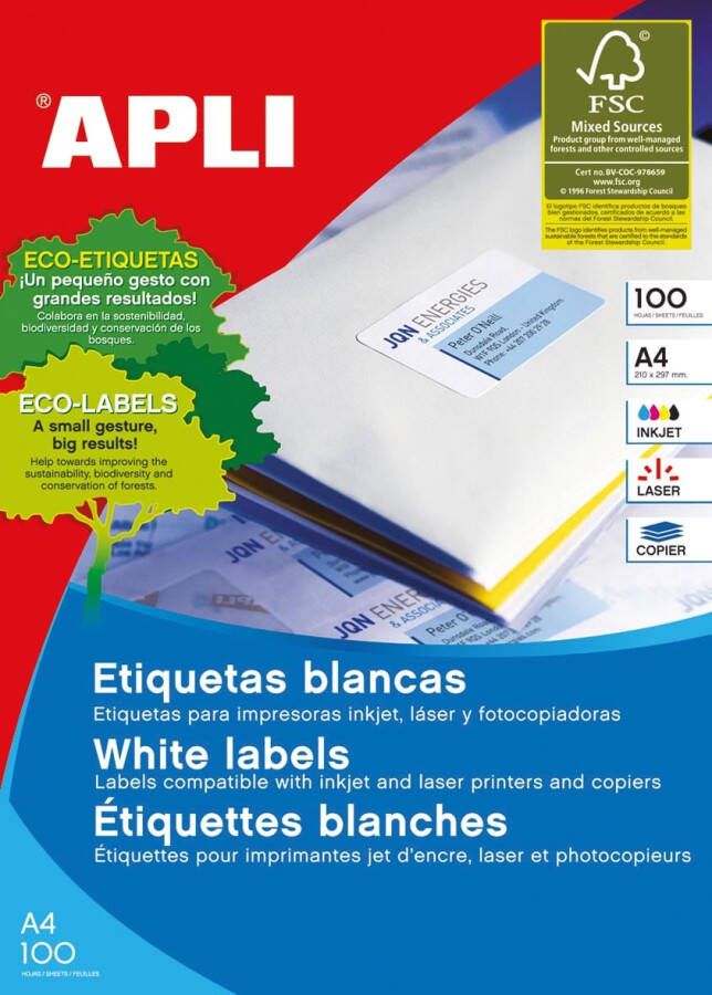 Apli witte etiketten ft 105 x 42 4 mm (b x h) 1.400 stuks 14 per blad (1277)