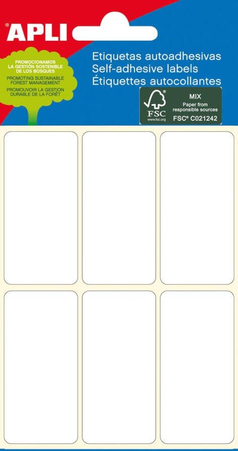 Apli witte etiketten ft 26 x 54 mm (b x h) 36 stuks 6 per blad (2681)