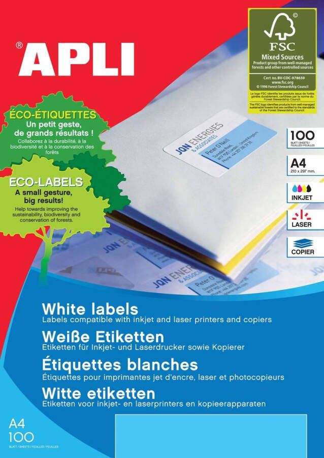 Apli witte etiketten ft 99 1 x 139 mm (b x h) 400 stuks 4 per blad (2422)