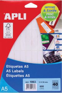 Apli witte etiketten Print &amp Write ft 13 x 50 mm(b x h ) 600 stuks 40 per blad(1863 )