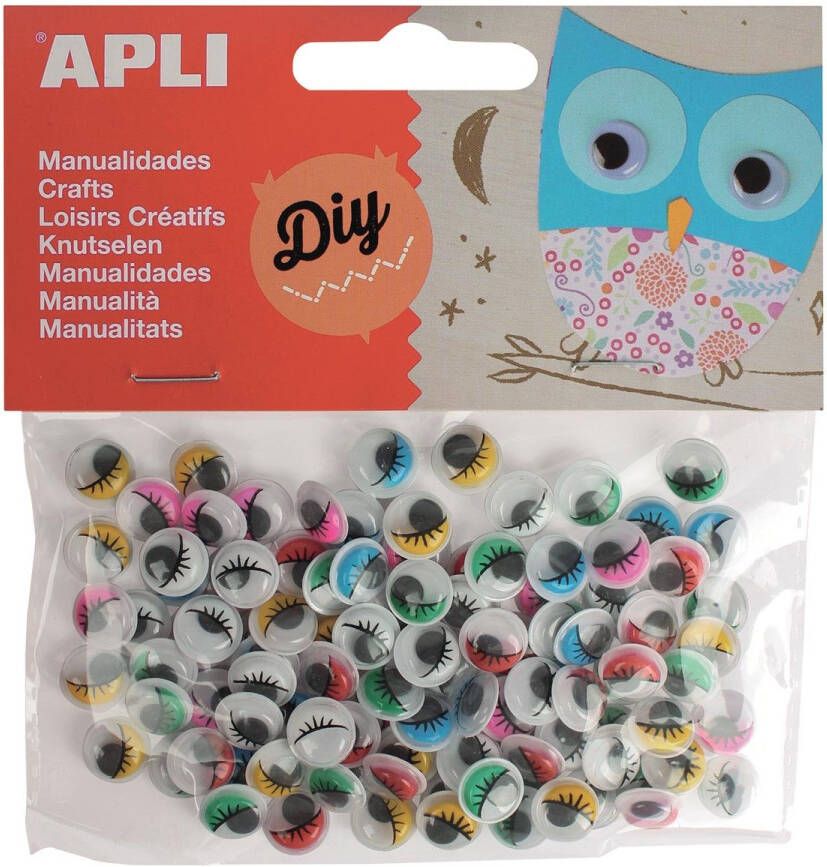 Apli zelfklevende knutselogen rond blister met 100 stuks in geassorteerde kleuren