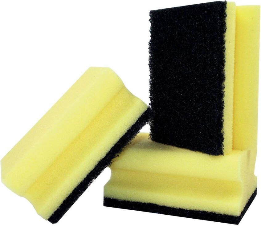 Aqualine schuurspons met zachte handgreep ft 9 5 x 7 x 4 5 cm pak van 3 stuks