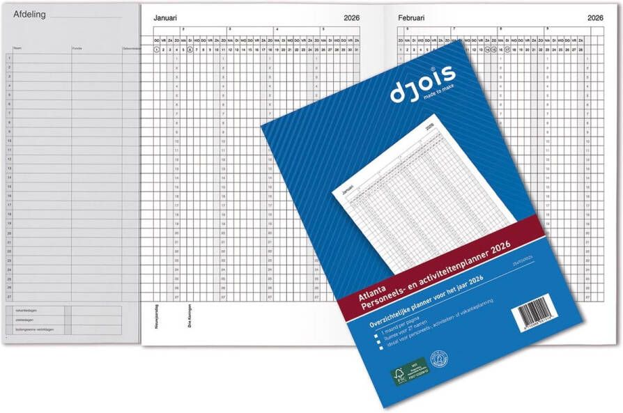 Djois Jaarplanner 2026 personeel- en activiteitenplanner
