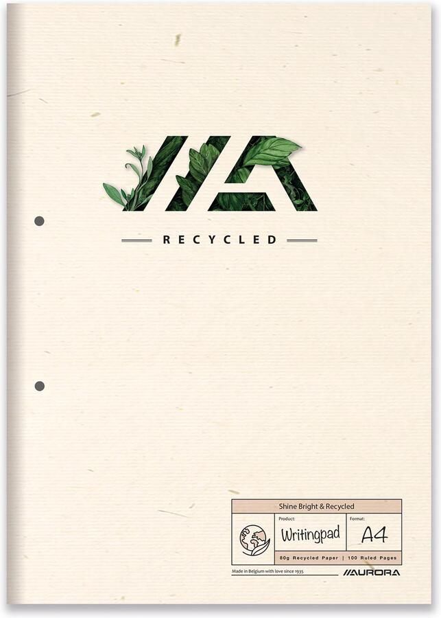 Aurora Cursusblok Shine Bright & Recycled A4 2-gaats 50vel lijn 80gr