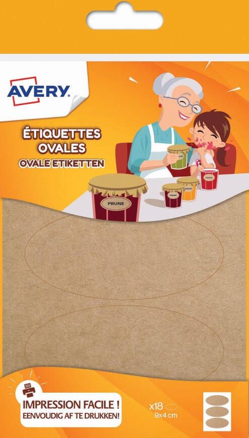 Avery Family ovale etiketten ft 4 x 9 cm kraft ophangbare etui met 18 etiketten