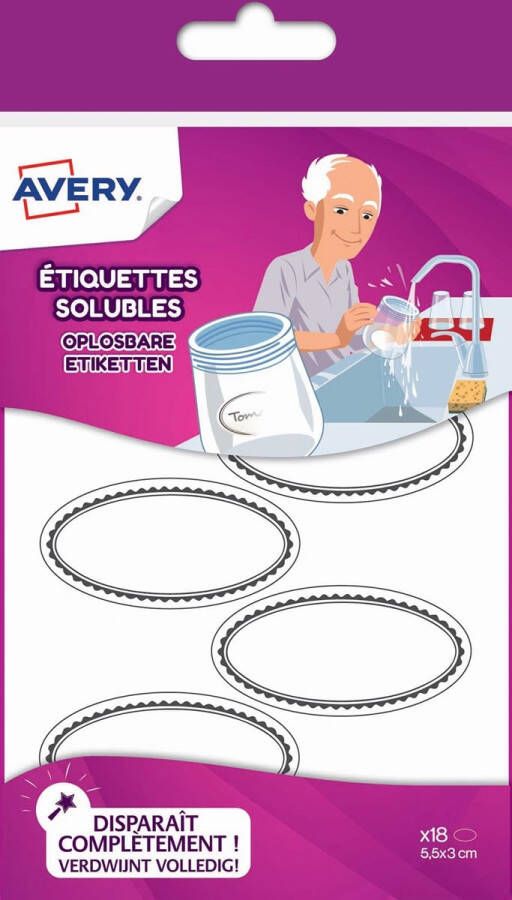 Avery Family ovale oplosbare etiketten ft 5 x 3 cm ophangbare etui met 18 etiketten