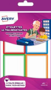 Avery Family weerbestendige etiketten ft 4 5 x 6 5 cm etui met 16 etiketten in geassorteerde kleuren