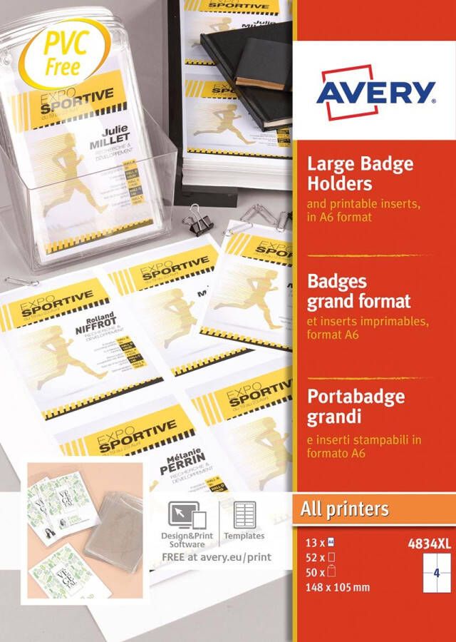Avery grote badge ft 10 5 x 14 8 cm inclusief inserts doos van 50 stuks