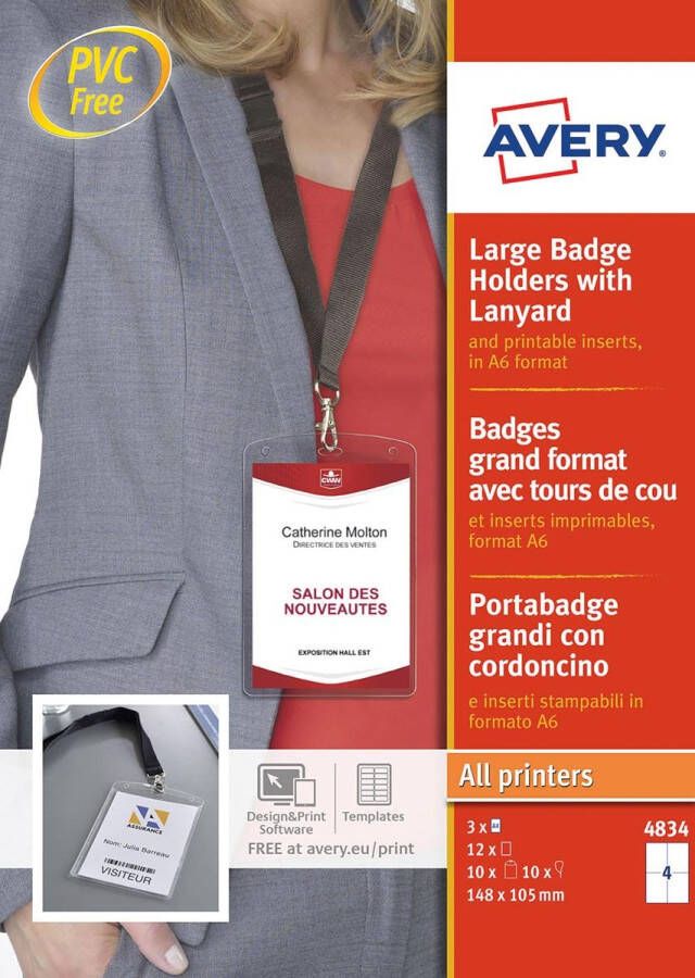 Avery grote badge met lanyard zwart inclusief inserts doos van 10 stuks