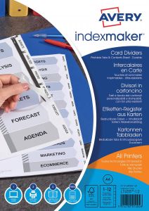 Avery IndexMaker tabbladen uit karton met schut en indexbladen ft A4 12 tabs wit