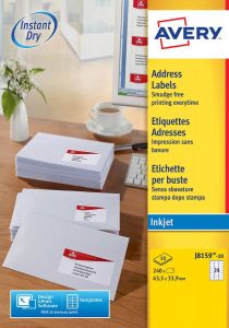 Avery J8159-10 adresetiketten ft 63 5 x 33 9 mm (b x h) 240 etiketten wit