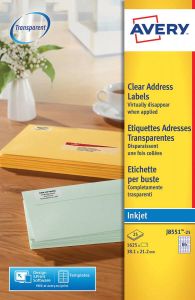 AVERY Mini etiketten 38 1 x 21 2 mm transparant Inkjetprinter permanent klevend J8551-25