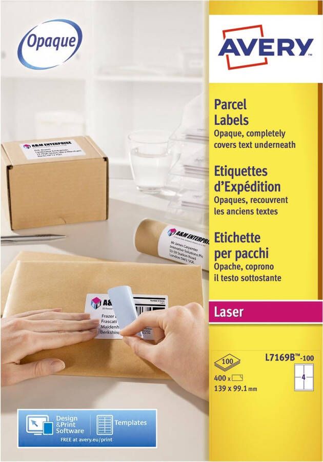 Avery L7169B-100 BlockOut zelfklevende etiketten QuickPeel ft 99 1 x 139 mm (b x h) 400 etiketten