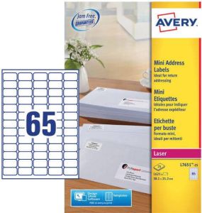 Avery L7651-25 mini adresetiketten ft 38 1 x 21 2 mm (b x h) 1.625 etiketten wit