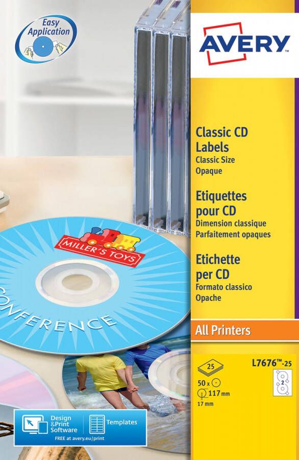 Avery L7676-25 CD etiketten diameter 117 mm 50 etiketten wit