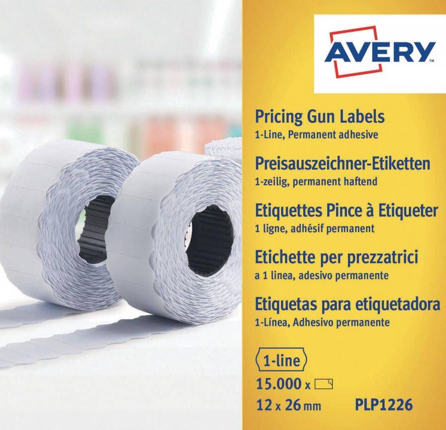 Avery PLP1226 etiketten voor prijstang permanent ft 12 x 26 mm 15 000 etiketten wit