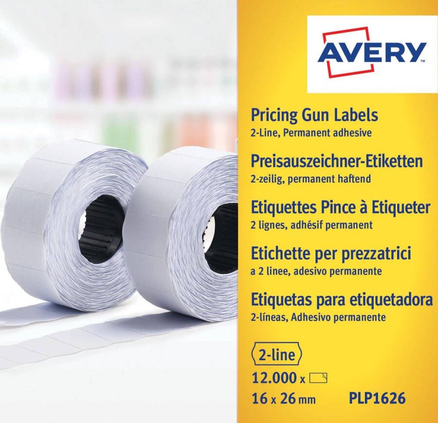 Avery PLP1626 etiketten voor prijstang permanent ft 26 x 16 mm 12 000 etiketten wit