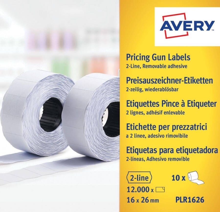 Avery PLR1626 etiketten voor prijstang non-permanent ft 26 x 16 12 000 etiketten wit