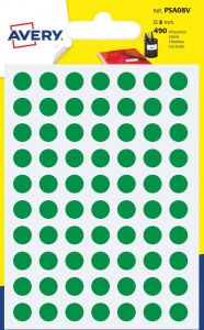 Avery PSA08V ronde markeringsetiketten diameter 8 mm blister van 490 stuks groen