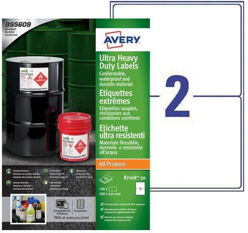 Avery ultra resistente etiketten ft 200 x 144 mm (b x h) doos van 100 etiketten