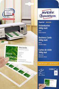 AVERY Visitekaartjes gladde rand 200 g mÂ² mat Inkjetprinter Laserprinter Kopieerapparaat C32011-10