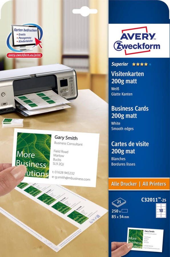 Avery visitekaarten Quick&Clean 200 g m²