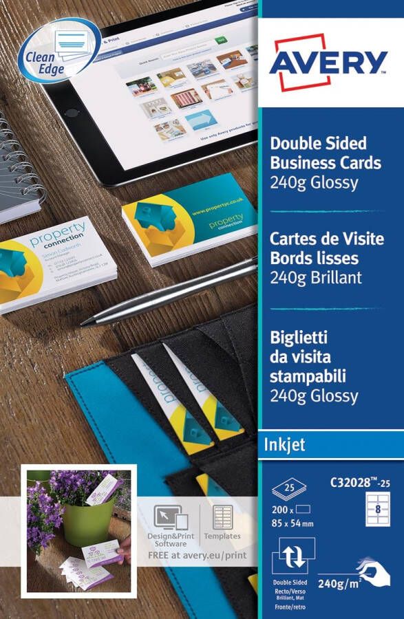 Avery visitekaarten voor inkjet Quick&Clean glanzend 200 kaartjes 250 g m²