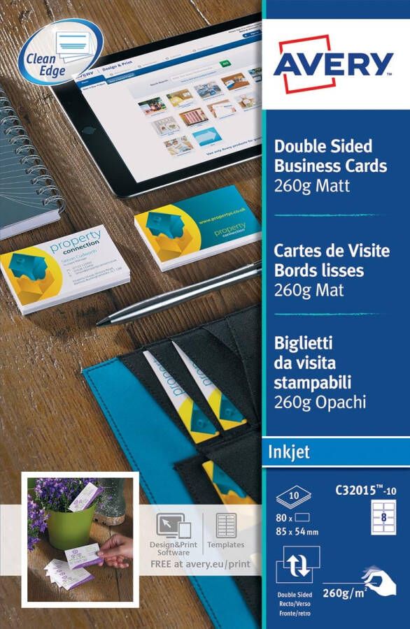 AVERY Visitekaartjes gladde rand 260 g mÂ² mat Inkjetprinter C32015-10
