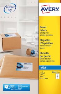 Avery witte etiketten inkjet QuickDry ft 99 1 x 139mm 100 stuks doos van 25 vel Met ronde hoeken