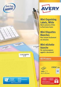 Avery Witte laseretiketten QuickPeel ft 45 7 x 25 4 mm (b x h) 4.000 stuks doos van 100 blad
