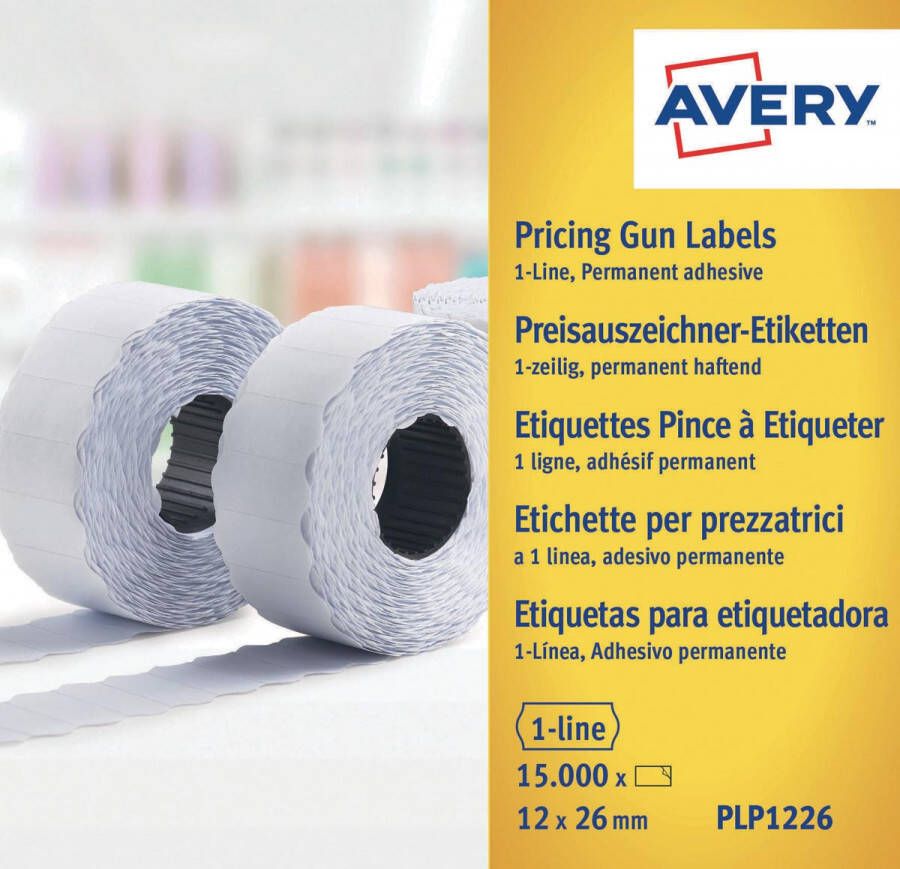 Avery YPLP1226 etiketten voor prijstang permanent ft 12 x 26 mm 15 000 etiketten geel
