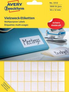 Avery Zweckform 3312 mini etiketten ft 18 x 12 mm (b x h) 1.800 etiketten wit