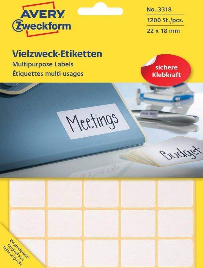 Avery Zweckform 3318 mini etiketten ft 22 x 18 mm (b x h) 1.200 etiketten wit