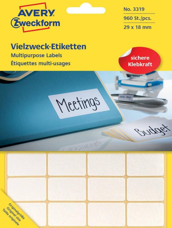 Avery Zweckform 3319 mini etiketten ft 29 x 18 mm (b x h) 960 etiketten wit