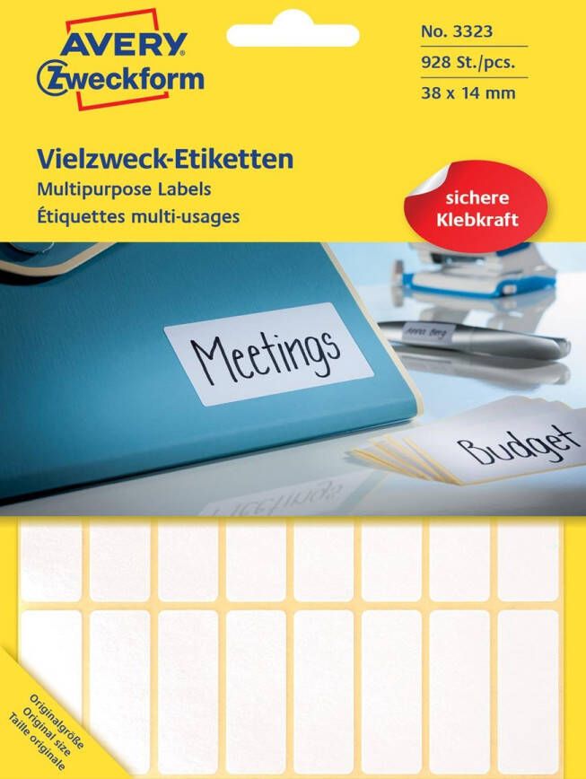 Avery Zweckform 3323 mini etiketten ft 38 x 14 mm (b x h) 928 etiketten wit