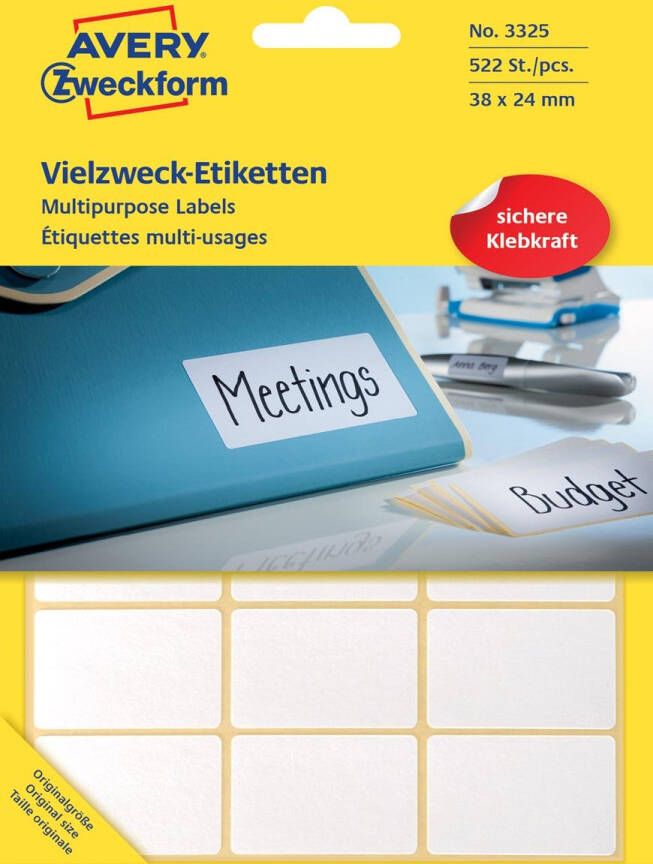 Avery Zweckform 3325 mini etiketten ft 38 x 24 mm (b x h) 522 etiketten wit