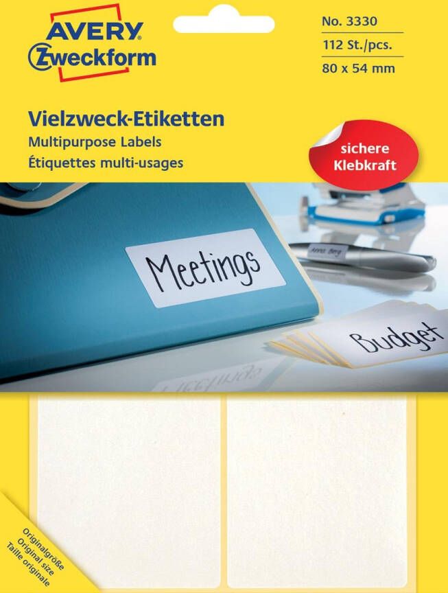 AVERY Handbeschrijfbare etiketten 80 x 54 mm wit handbeschrijfbaar permanent klevend 3330