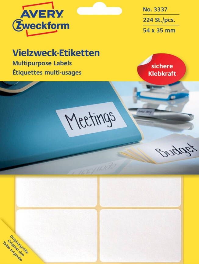 AVERY Handbeschrijfbare etiketten 54 x 35 mm wit handbeschrijfbaar permanent klevend 3337