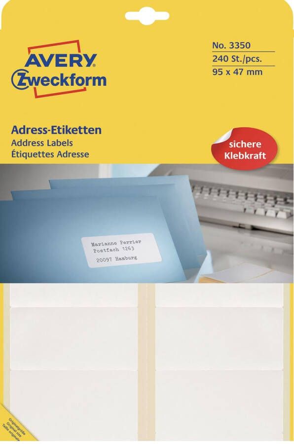 AVERY Handbeschrijfbare etiketten 95 x 47 mm wit Typemachine handbeschrijfbaar permanent klevend 3350